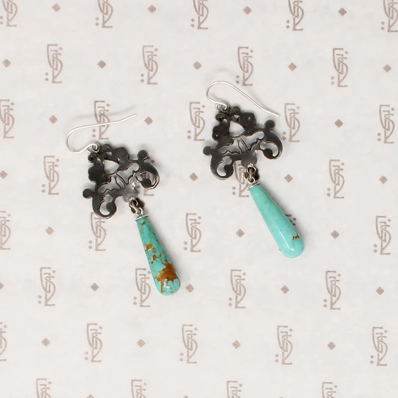 Foliate Silver & Marcasite Earrings with Turquoise Drops