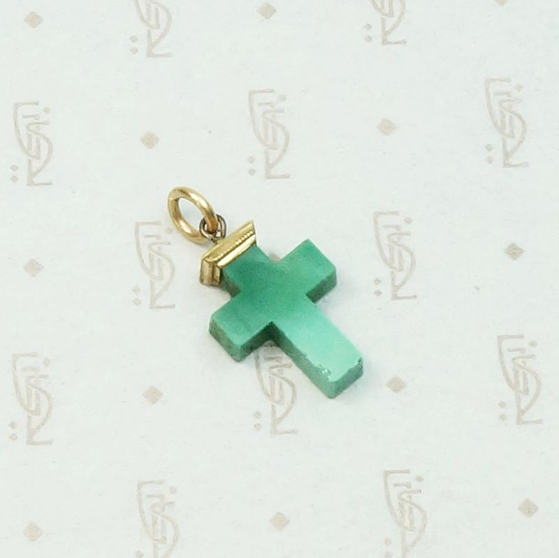 Victorian Green Glass Cross Charm