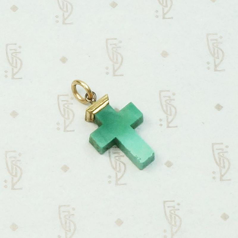 Victorian Green Glass Cross Charm