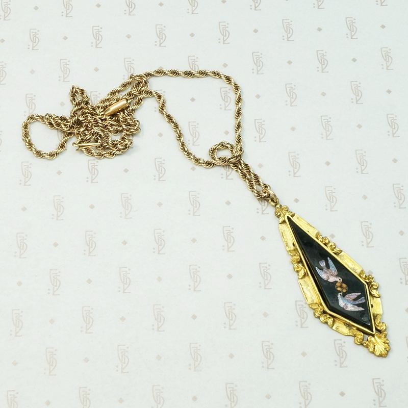 Doves of Peace Pietra Dura Micro Mosaic Pendant