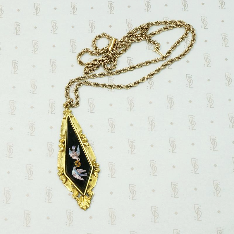 Doves of Peace Pietra Dura Micro Mosaic Pendant