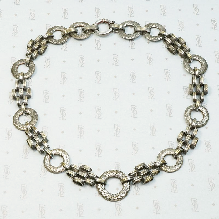 Ornate Engraved Link Necklace with Bolt Ring