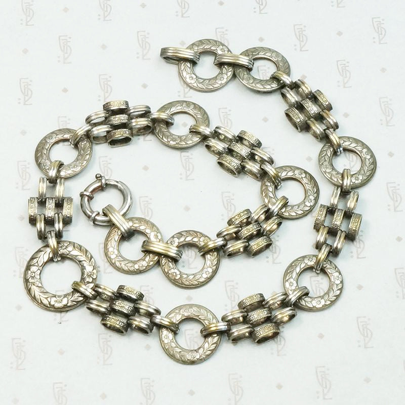 Ornate Engraved Link Necklace with Bolt Ring