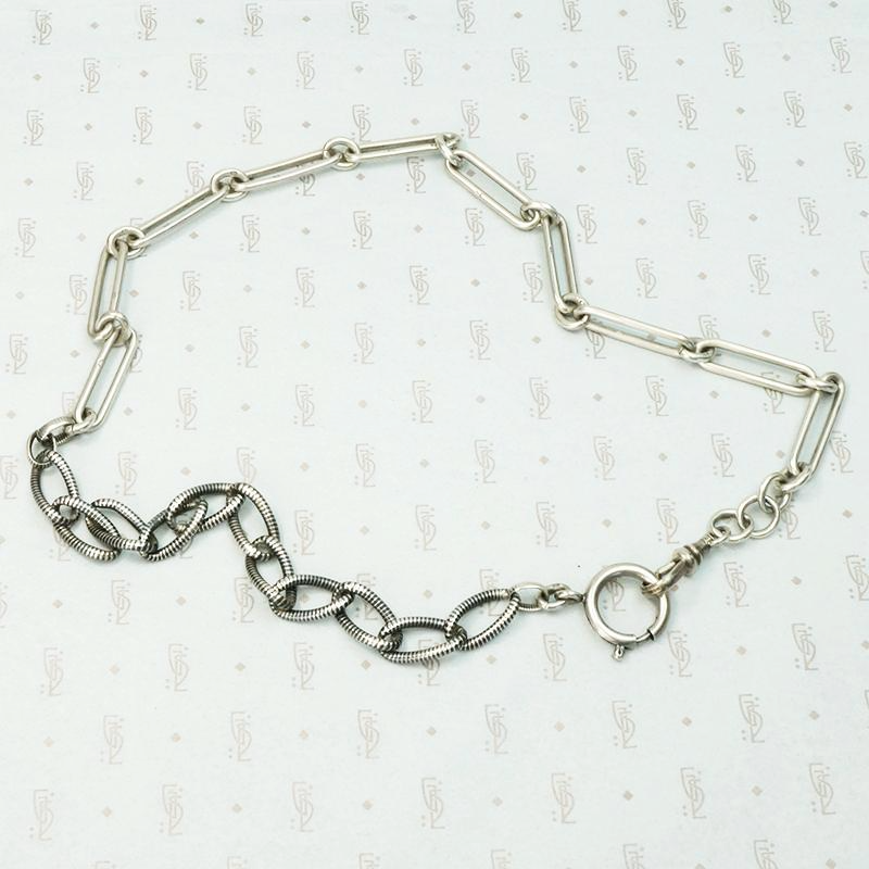 English Silver & Niello Married Chain Necklace