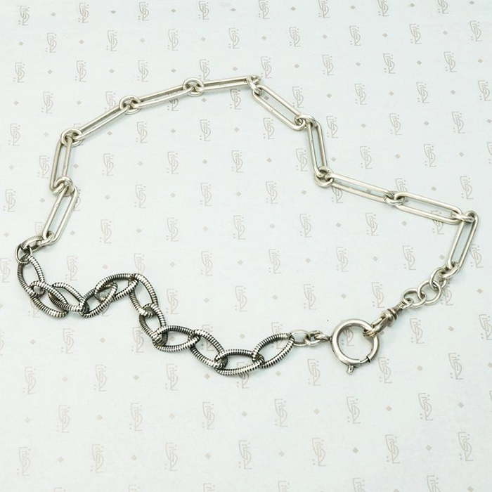 English Silver & Niello Married Chain Necklace