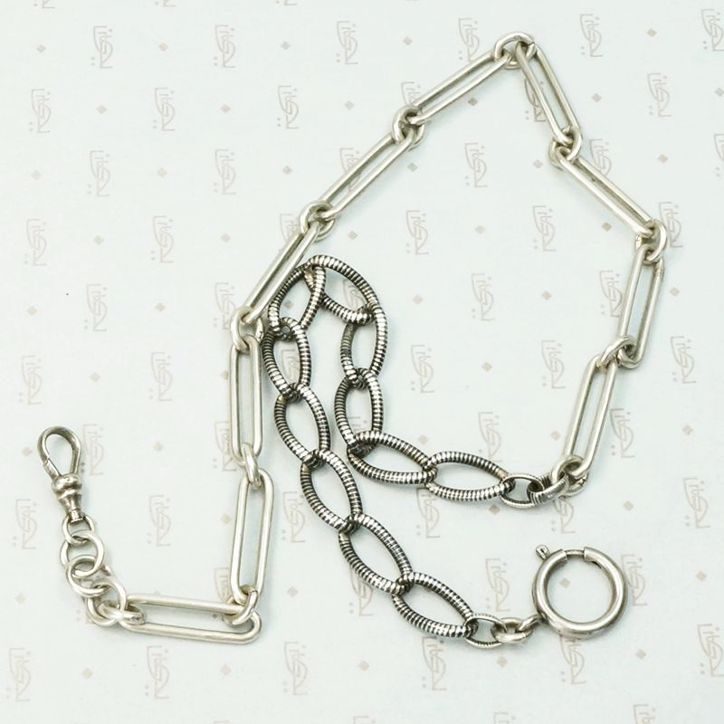 English Silver & Niello Married Chain Necklace