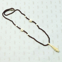 Carved Bone with Garnets Bead Necklace