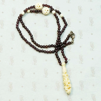 Carved Bone with Garnets Bead Necklace