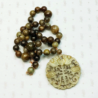 Wonderful Mottled Green Jade Chinoiserie Necklace