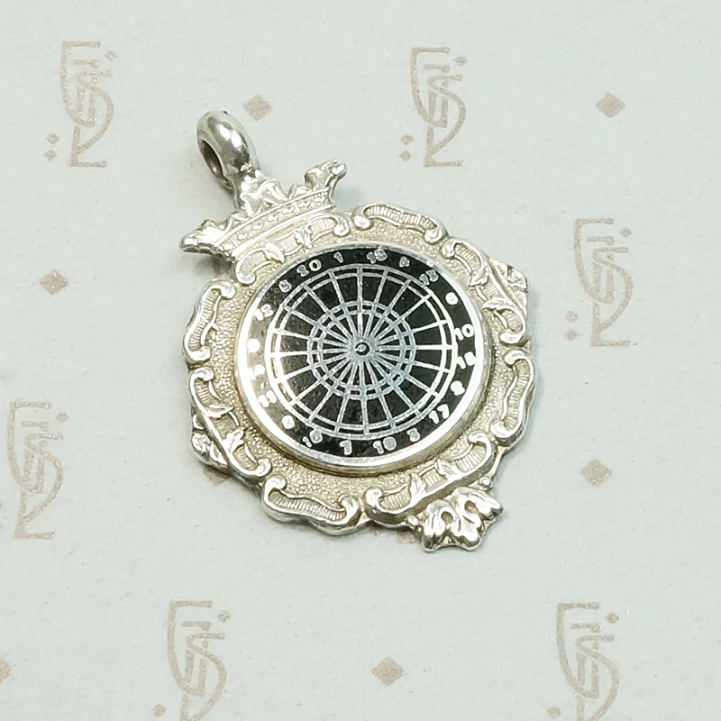 Black Enamel on Sterling Darts Medal Fob