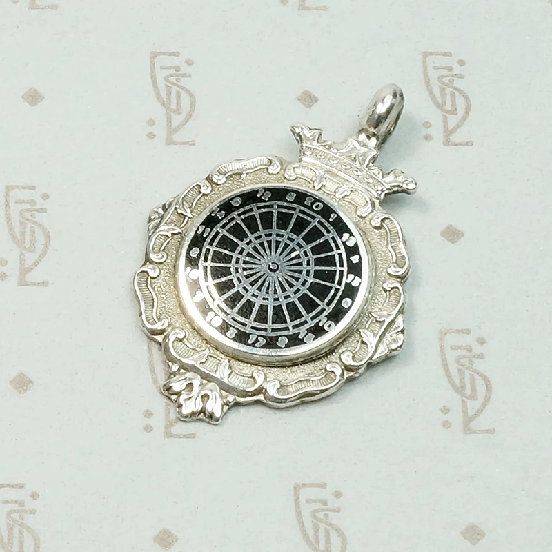 Black Enamel on Sterling Darts Medal Fob