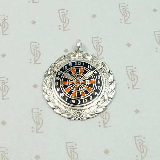 English Dart Board Sterling & Enamel Medal Fob