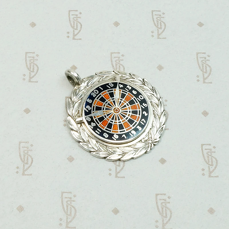 English Dart Board Sterling & Enamel Medal Fob