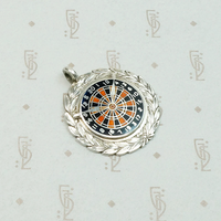 English Dart Board Sterling & Enamel Medal Fob