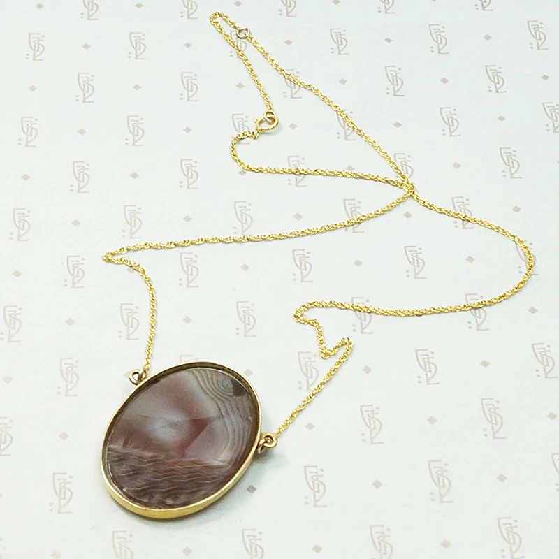 Fascinating Georgian "Wood Grain" Agate Pendant 