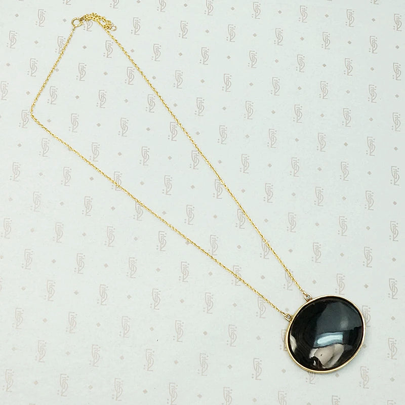 Refined Black & Brass Georgian Agate Pendant