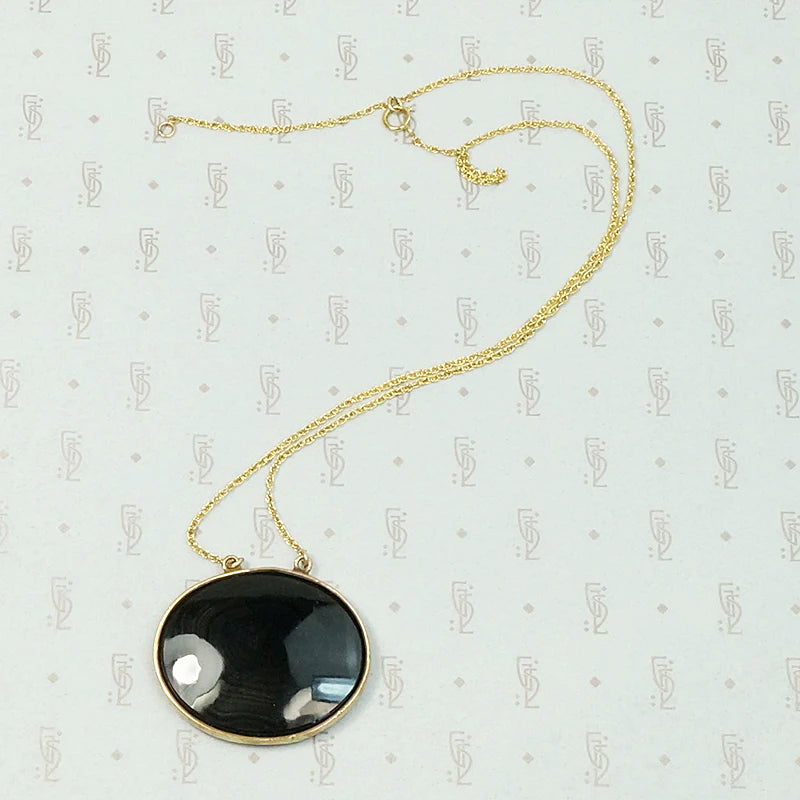 Refined Black & Brass Georgian Agate Pendant