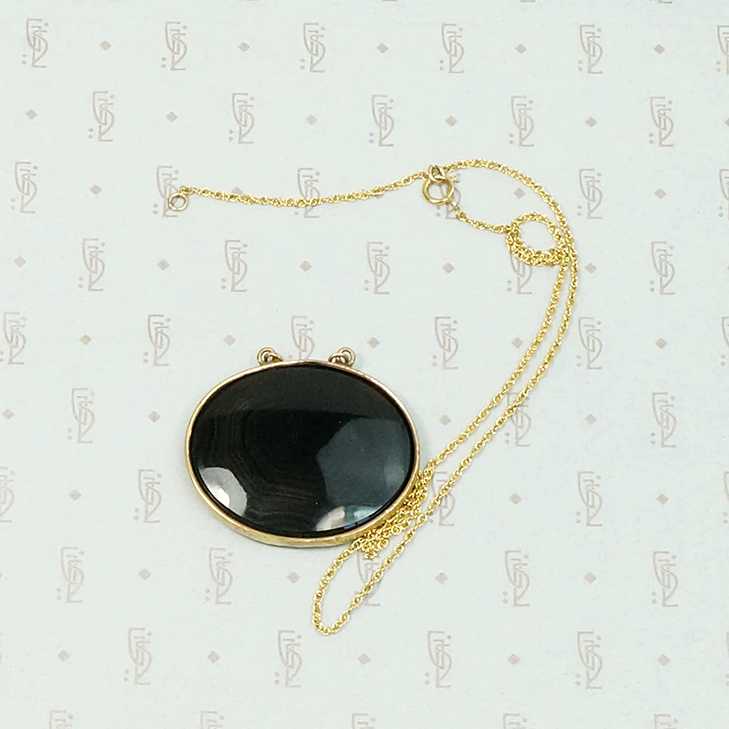 Refined Black & Brass Georgian Agate Pendant