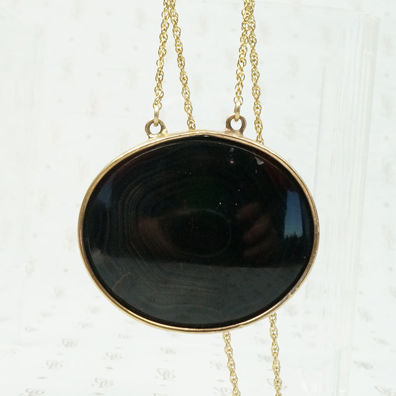 Refined Black & Brass Georgian Agate Pendant