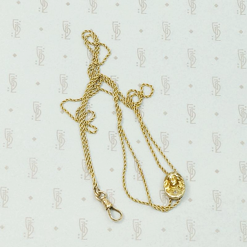 Gold Art Nouveau Slide Chain with Diamond