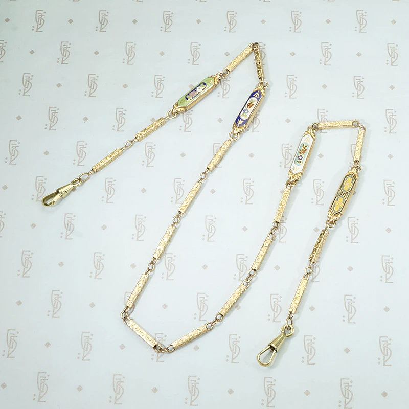 19th Century Engraved & Enameled Gold Link Necklace