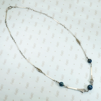 Lapis Beads & Engraved Railroad Nails Sterling Necklace