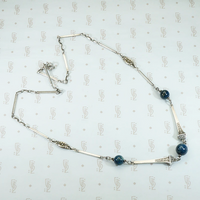 Lapis Beads & Engraved Railroad Nails Sterling Necklace