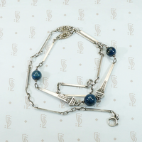 Lapis Beads & Engraved Railroad Nails Sterling Necklace