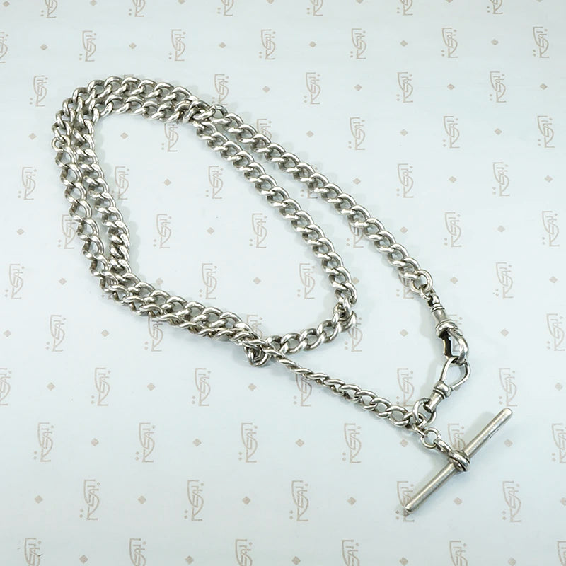 1917 English Silver Married Curb Chain Necklace