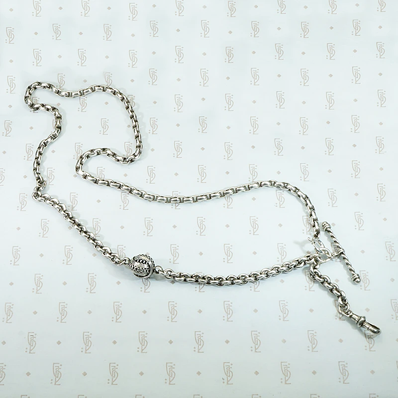Sterling Silver Married Chain with Twisted Bar & Ball