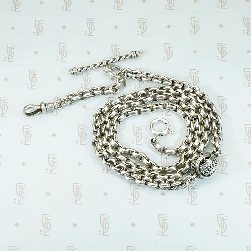 Sterling Silver Married Chain with Twisted Bar & Ball