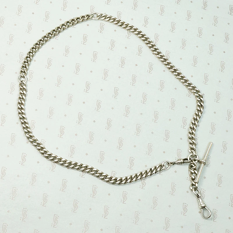 WWI Era English Sterling Curb Married Chain Necklace