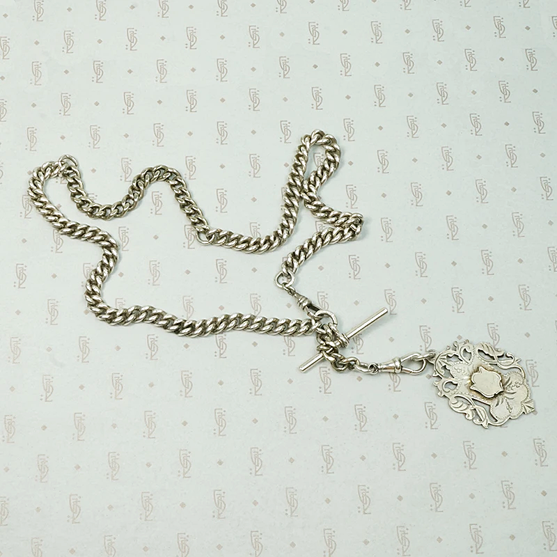 WWI Era English Sterling Curb Married Chain Necklace
