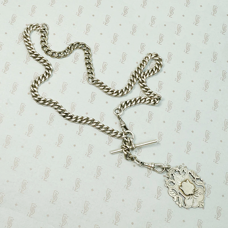 WWI Era English Sterling Curb Married Chain Necklace