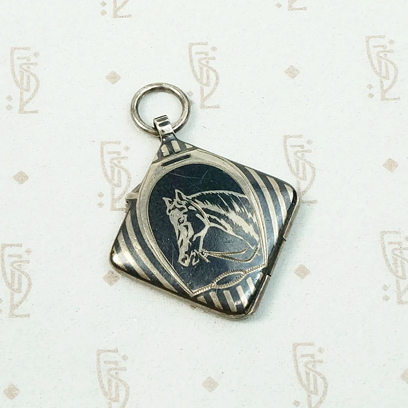 Wonderful Niello & Silver Horse Locket