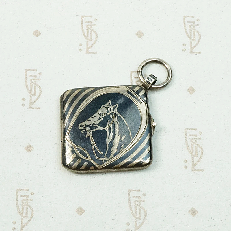Wonderful Niello & Sterling Silver Horse Locket