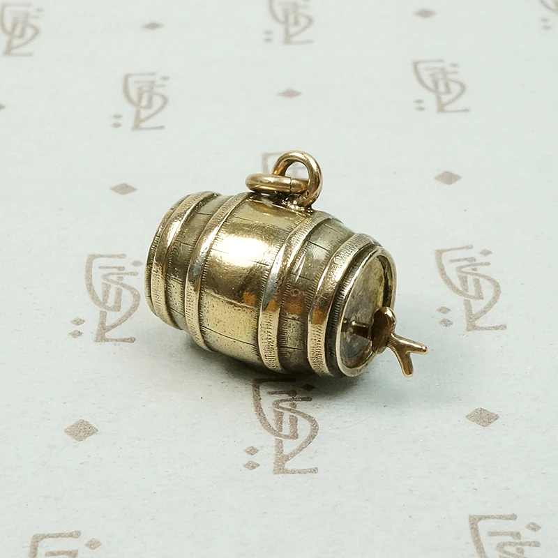 Adorable Antique Silver Gilt Keg Charm