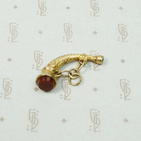 19th Century British Powder Horn Fob in Gold & Carnelian