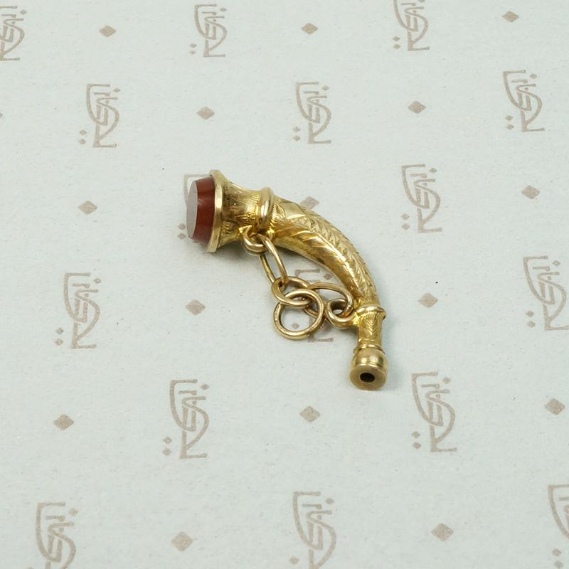 19th Century British Powder Horn Fob in Gold & Carnelian