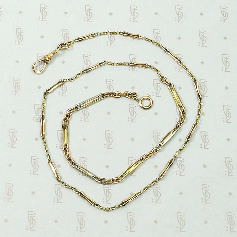 Tricolor Double Clasp Fancy Flat Link Necklace
