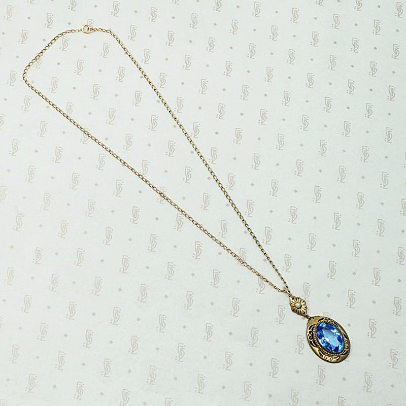 Beautiful Blue Glass & Brass Necklace 