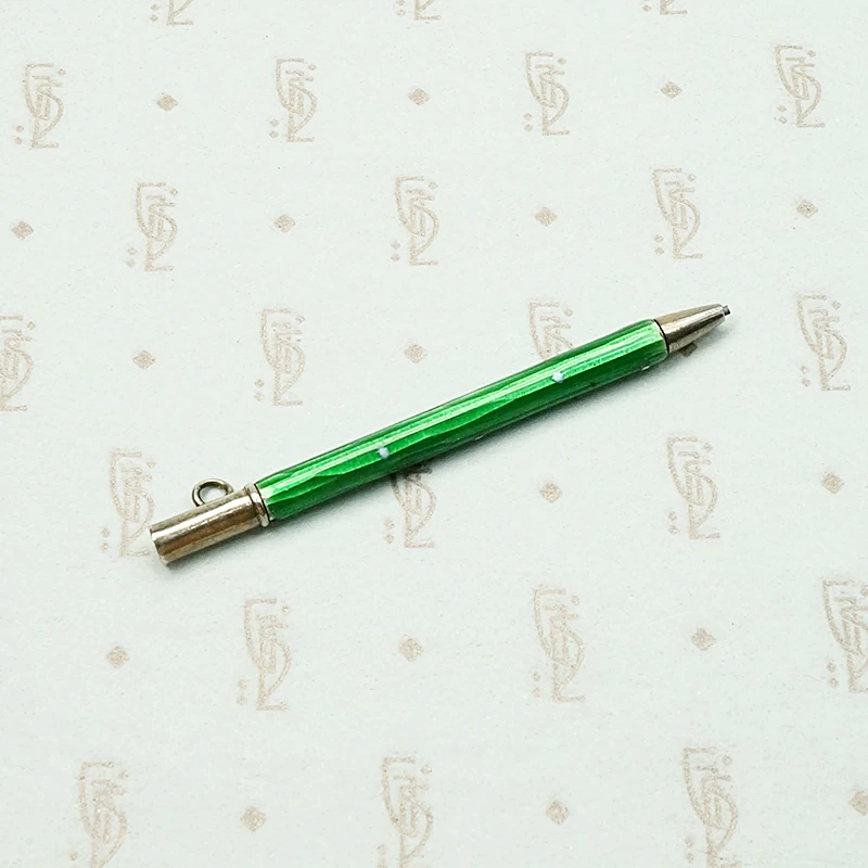 Charming Silver Pencil with Green Guilloché Enamel