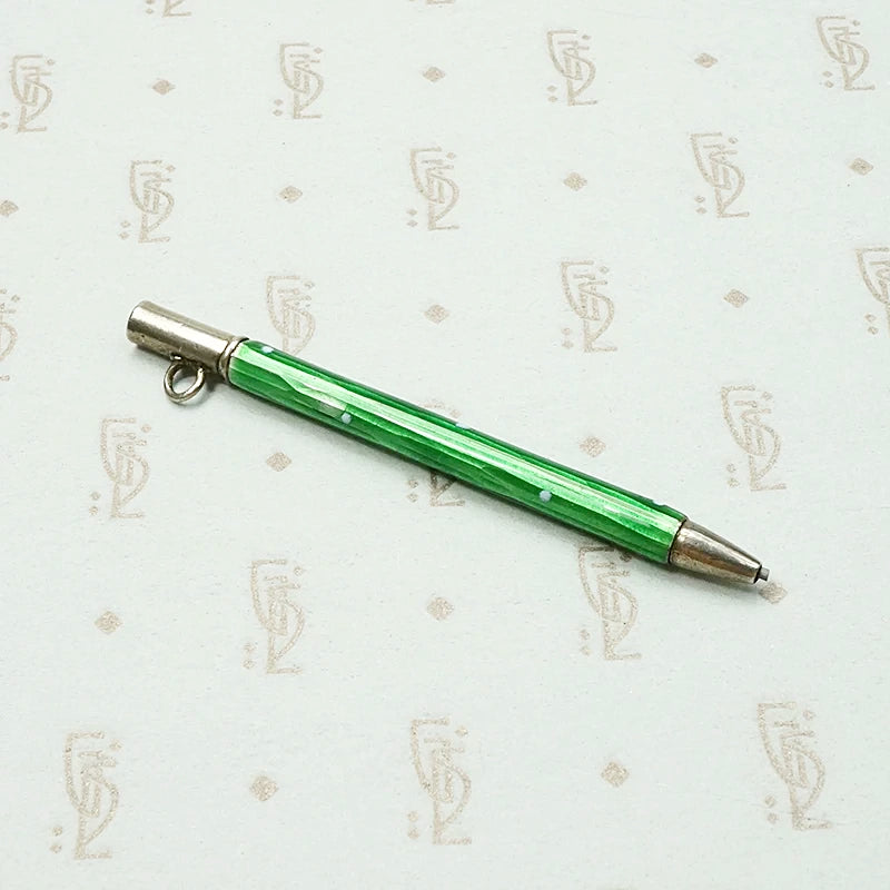 Charming Silver Pencil with Green Guilloché Enamel