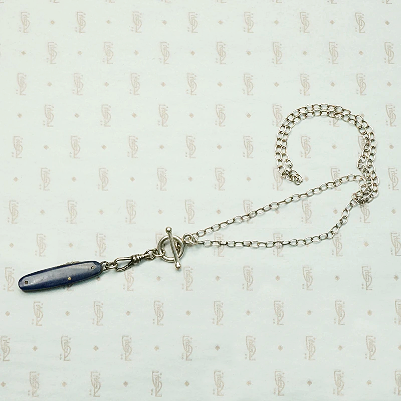 Blue Celluloid Tiny German Knife Necklace