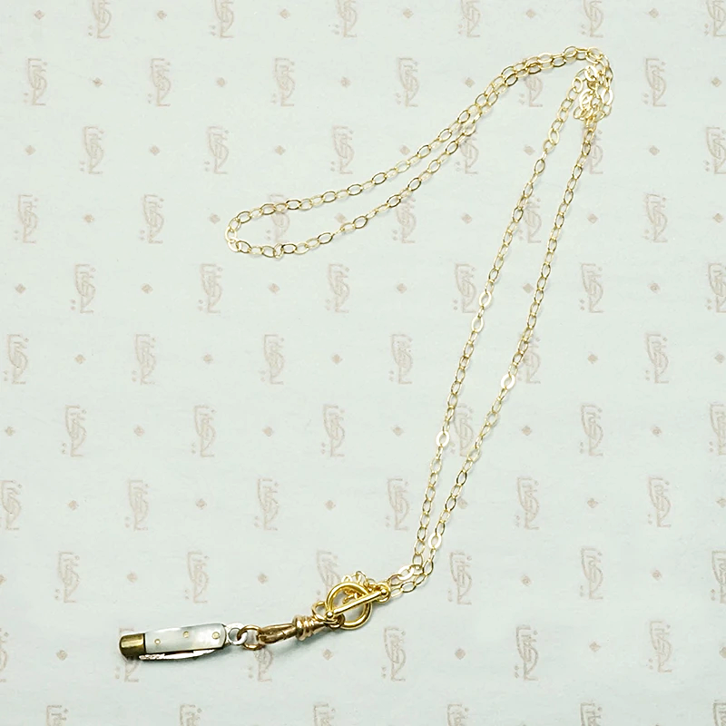 Mother of Pearl & Brass Tiny Knife Necklace