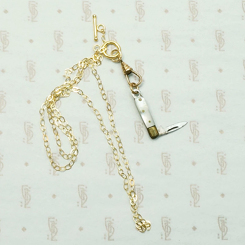 Mother of Pearl & Brass Tiny Knife Necklace