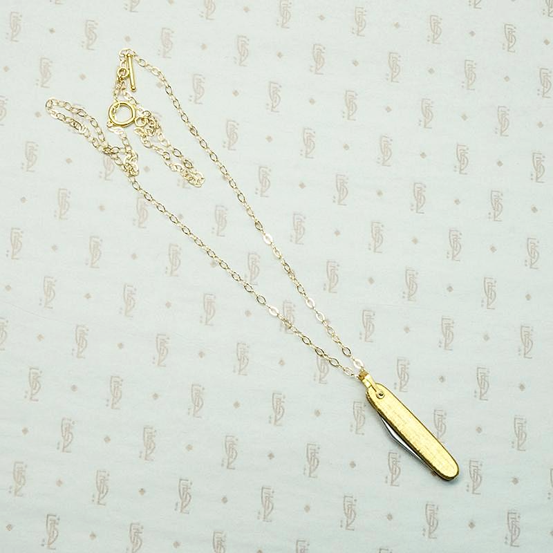 Tiny Vintage Gold Plated Folding Knife Necklace