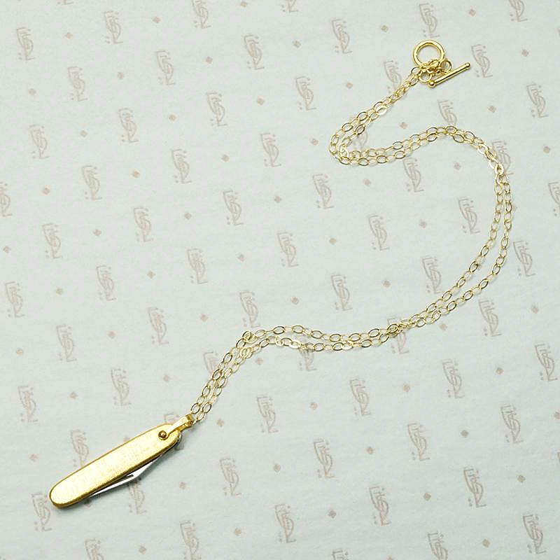 Tiny Vintage Gold Plated Folding Knife Necklace
