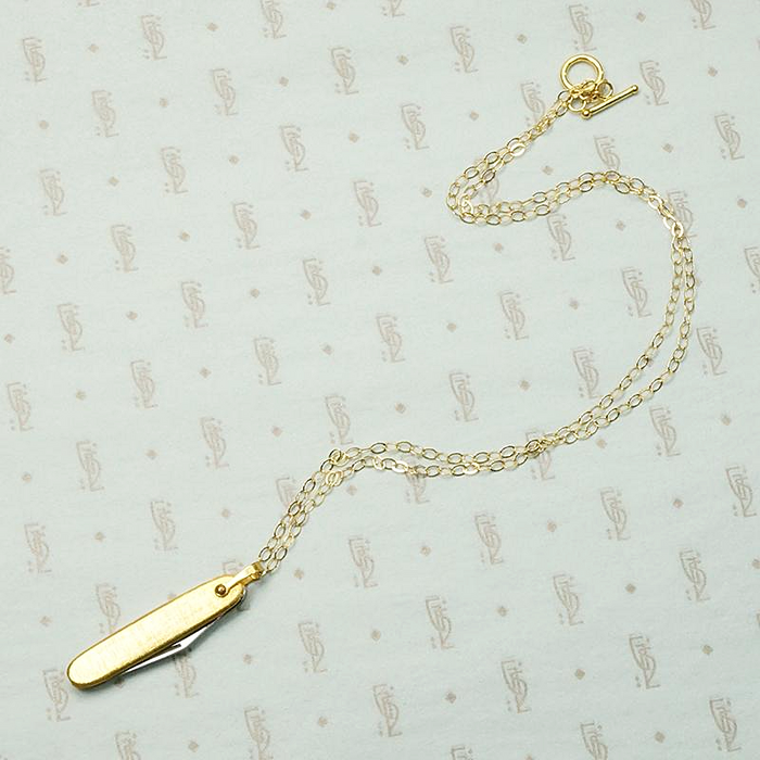 Tiny Vintage Gold Plated Folding Knife Necklace