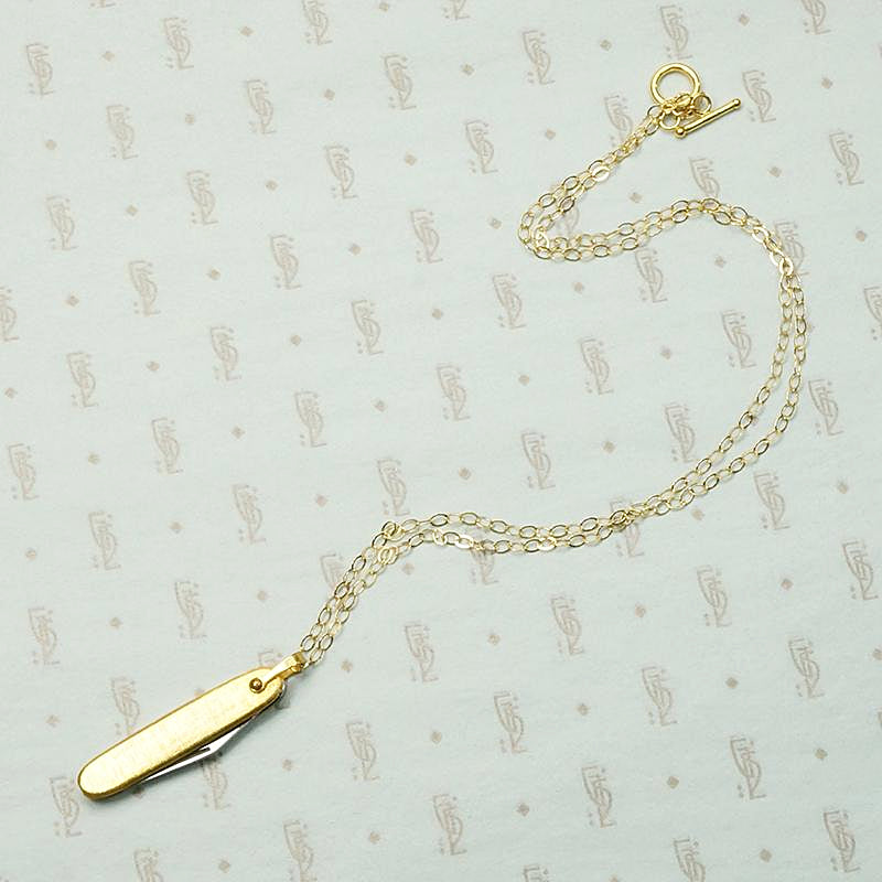 Tiny Vintage Gold Plated Folding Knife Necklace
